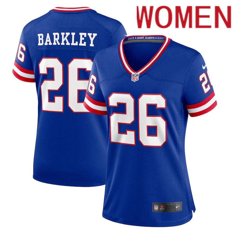 Women New York Giants 26 Saquon Barkley Nike Royal Classic Player Game NFL Jersey